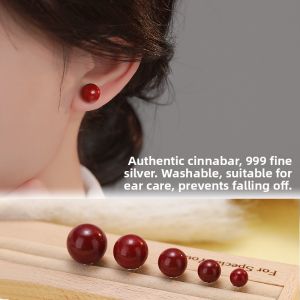 Miss Z Natural Cinnabar 999 Pure Silver Earrings Womens Elegant High-End Feeling Year of Birth Red Earrings Fashion Jewelry