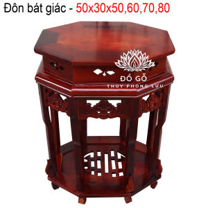 Đôn bát giác 2 tầng kê đồ cổ kính gỗ hương mặt 50x30 cao 50607080