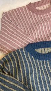 Medep Blouse - Atasan Sweater Crop Rajut Wanita Motif Stripe Pita Tali Kur Korean Style Premium