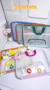 Horizontal Mesh File Bag A4 Zipper Pouch With Handle Clear Handheld Bag For Students Paper Organizer