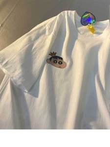 เสื้อยืดคอกลมแขนสั้นผู้หญิง ทรงหลวม ผ้าฝ้ายแท้ ลายการ์ตูน เสื้อยืดแฟชั่นฤดูร้อน 2024 คอลเลกชันใหม่ สไตล์ญี่ปุ่น