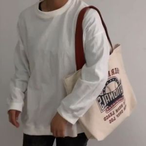 F&D Ladies Fashion Printed Canvas student Tote Bag With Zipper Casual Shopper Bags For Women