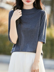 YUEXINYIRONG | Soft and Thin Mid-neck Sleeve Knitted T-shirt