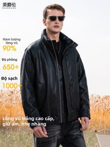 Enjeolon | Winter Outdoor PU Leather Stand Collar Down Jacket