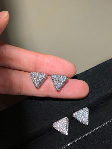 CAFFTI | Full Zircon 999 Pure Silver Triangle Diamond Earrings