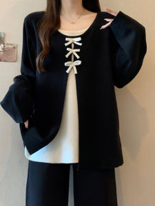 Fashionable Color Block Knitwear Womens Spring Autumn plus Size Slimming Stylish Shoulder Level Top Korean Style Loose Fit