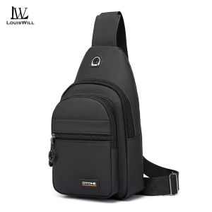 LouisWill Mens Chest Bag Waterproof Multi-compartment Outdoor Travel Shoulder bag Casual Cross Body Bag Earphone Hole Design for College Student