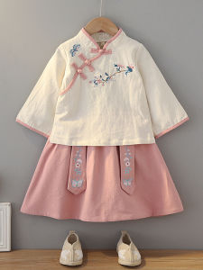 Childrens Hanfu Clothing Set Cotton Linen Summer Style Boys Girls Traditional National Costume Tang Suit Spring Autumn Kids