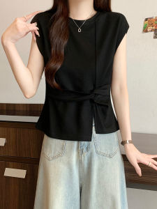 Shalldoer | Summer 2025 Round Neck Fashionable T-Shirt Womens Slim Fit Knot Twist Casual Style Short Sleeve Cool Sensation Thinming Top