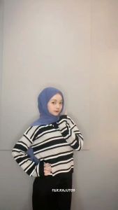 Oneset Sweater Nala Polo Kancing Motif Steripe Blaster Setelan Celana Kulot Rajut Wanita