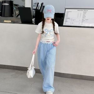 Stylish Childrens Short Sleeve Set with Wide Leg Pants