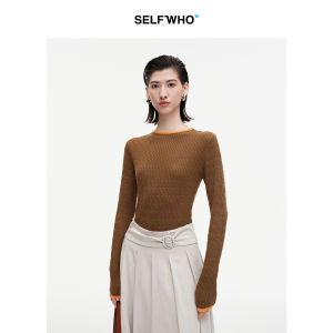 Wool Tencel Blend Color Block Slim Fit Summer Knit Top