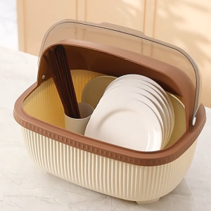 UPUP Kitchen Dish Rack Drainer With Cover Flip-top Dish Drainer rak pinggan sinki Plastic Drain Basket Insect Proof Dustproof