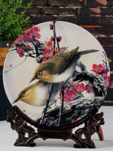 Chinese Style Ceramic Flower And Bird Decorative Plate Home Living Room Decorations Table Top Ornament round Shape Ceramic Dish