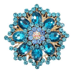 Fashion Elegant Flower Brooch with Blue Glass Diamonds