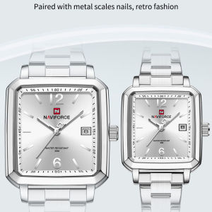 NAVIFORCE Original Couple Quartz Watch Stainless Steel Strap Luminous Date Display 30m Waterproof Men Women Fashion Watches