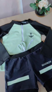 Swimwear Rashguard Set for Kids Boys 5-13Y Long Sleeve Top + Trunks Swimming Attire Set for Boys