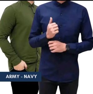 paket 2pcs kemeja polos lengan panjang
