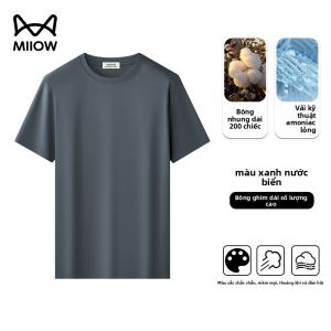 Áo thun MiiOW Cat Person nam làm bằng cotton ammonia cổ tròn tay ngắn thoáng khí không đường may