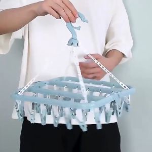Laundry Hanger 32/12/8 Clips Windproof Foldable Baby Cloth Drying Rack Socks Underwear Bra Hanger