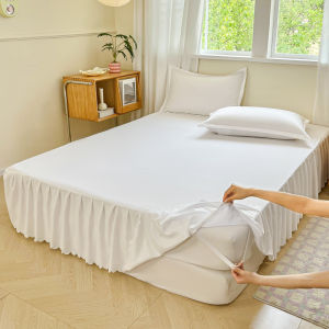1Pc White Black Ruffles Bed Skirt Elastic Band Mattress Cover Bedspread Single/Queen/King Size Bed Sheet (No Pillowcases)