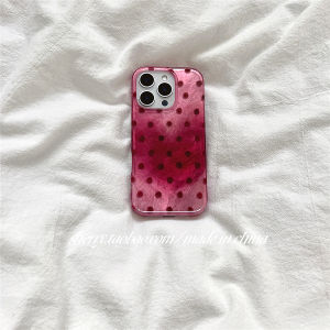 เคสโทรศัพท์ลายจุดสีชมพูริบบิ้นหวานอบอุ่นสำหรับ Apple 17ProMax iPhone 16Pro ดีไซน์เรียบง่ายสดชื่น สไตล์การ์ตูน เคสโทรศัพท์แบบซิปปิด