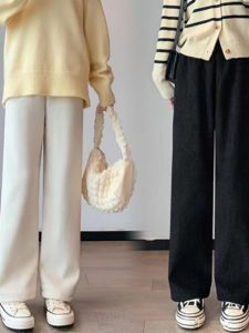 Quần Ống Rộng Dày Lót Lông Cừu Cạp Cao Thường Ngày Cho Nữ Quần Thể Thao Thẳng Rộng Rãi Thoải Mái Quần Áo Làm Việc Mùa Đông