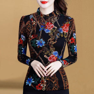 Early Autumn Thickened Long Sleeve Lace Shirt Womens Slim Fit Base Shirt Mesh Top for Women Matching Upper Apparel