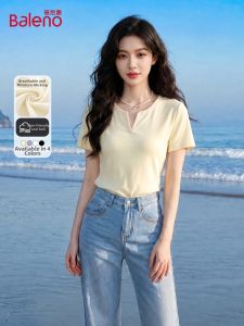 BALENO | Elegant Yellow V-Neck Short Sleeve T-Shirt