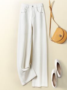 TUOYUN | Khaki Wide Leg Pants Womens High Waist Loose Casual Commute Slimming Straight Cut Cotton Blend Fabric For Autumn Season