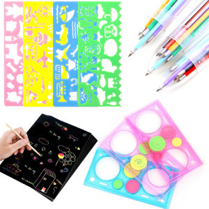 Graffiti Tool Set Spirograph Ruler Geometric Drawing Template Ballpoint Pen Rainbow Scratch Painting Paper Creative Art Gift ZYF