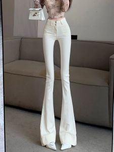 Quần Jeans Denim Ống Loe Cạp Cao Cho Nữ Quần Dài Dài Đến Sàn Mùa Thu 2025 Thời Trang Quần Jeans Denim Ôm Vừa Vặn Có Nút