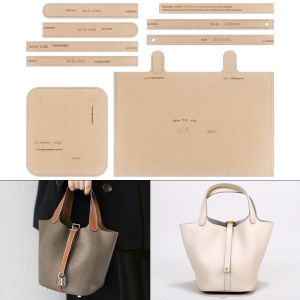 1Set Lock-Style Bucket Bag Large-Capacity Ladies Handbag - Kraft Paper Template With Holes DIY Leather Sewing Handicrafts