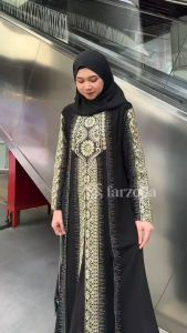 Gamis Model Terbaru Mewah Import Abaya Muslimah Hitam dan Putih Bordir Model 135 Terbaru