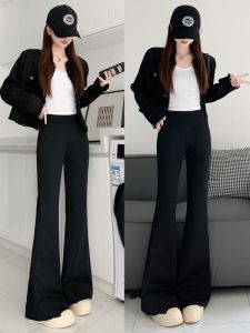 Quần Ống Loe Màu Đen Cạp Cao Cho Nữ Mùa Đông 2025 Quần Ống Rộng Ống Đứng Thường Ngày Quần Ống Rộng Cỡ Nhỏ