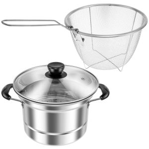 Nồi Chiên Sâu Lòng Bằng Thép Không Gỉ Có Giỏ Lọc Đa Năng Di Động Dùng Được Cho Món Tempura Và Các Mục Đích Sử Dụng Thông Thường