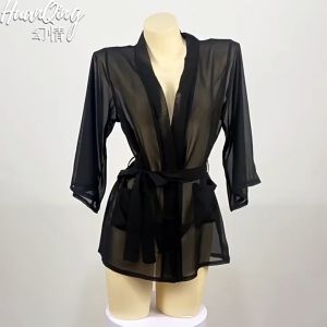 🌟 LUST MALL 🌟[ READY STOCK ]  Women Lingerie Transparent Kimono Set Nightdress Black & Beige Colour
