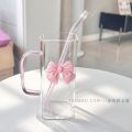 Transparent Simple Square Water Cup Female Ins Wind Belt Handle Glass Straw Cup High Temperature Resistant Coffee Milk Cup. 