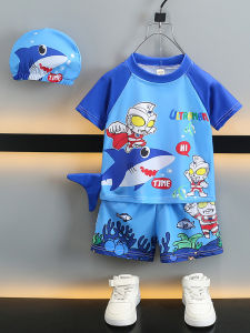 Childrens Swimming Suit Boys Ultraman Swimwear Set Quick Dry Summer Water Play Two-Piece Clothes Knitted Material
