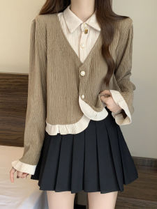 เสื้อเชิ้ตผู้หญิงไซส์ใหญ่สไตล์ฝรั่งเศสย้อนยุค ทรงหลวม แขนยาว ปกโปโล สีพื้น เสื้อผ้าผู้หญิงฤดูใบไม้ผลิและฤดูใบไม้ร่วง