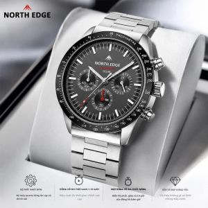 NORTH EDGE | Đồng Hồ Thạch Anh Năng Lượng Mặt Trời NORTH EDGE LONGWINGS Dành Cho Nam Đồng Hồ Phi Công Phát Sáng Chống Nước 50M Đồng Hồ Bấm Giờ Bằng Thép Không Gỉ 316