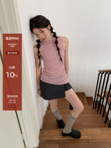 Half-Neck Sleeveless Pure Color Versatile Irregular Summer Vest
