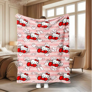 Sanrio | Chăn Lông Cừu Cashmere Hello Kitty Màu Hồng Một Mặt Lông Mềm Mại Dùng Cho Nhà Phòng Ngủ Ghế Sofa Kiểu Dáng Cổ Điển Hình Chữ Nhật Quà Tặng Trang Trí Cho Trẻ Em Và Thanh Thiếu Niên