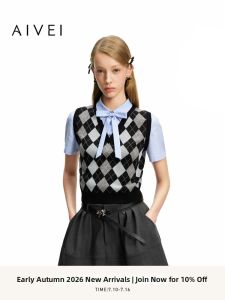 AIVEI | British College JK Style Faux Two-Piece Check Knitted Sweater