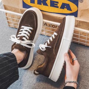 Large Size Low Cut Breathable Leather Mens Casual Shoes Comfortable Soft Bottom Retro Versatile Rubber Outsole round Toe