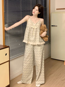 South Korea Ins Floral Pajamas Womens Sling Pants Summer New Arrival Student Home Wear with Chest Pad Suitable for Daily Wear Suit