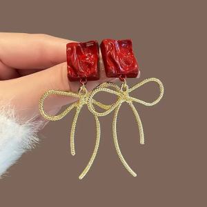 Red Butterfly Knot S925 Silver Needle Earrings Elegant Fashionable Trendy Ear Jewelry for Women Luxury Feelings Oversize Design