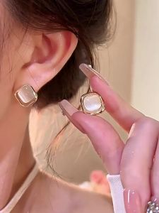 Lnieer | Pure 999 Silver Cats Eye Stone Earrings