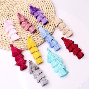 4pcs 8cm Colorful Polyester Silk Tassel Pendant Four Layer Chrismas Tree Fringe Charms For DIY Crafts Sewing Curtain Bag Decor