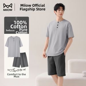 MiiOW | Summer Cotton Simple Color Casual Wearable Mens Sleepwear Set